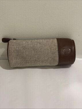 Vintage ETIENNE Aigner make up bag top zippered Cylinder Pouch brown brush case
